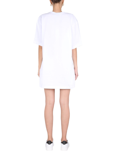 Shop Msgm Dress With Logo Print In Bianco