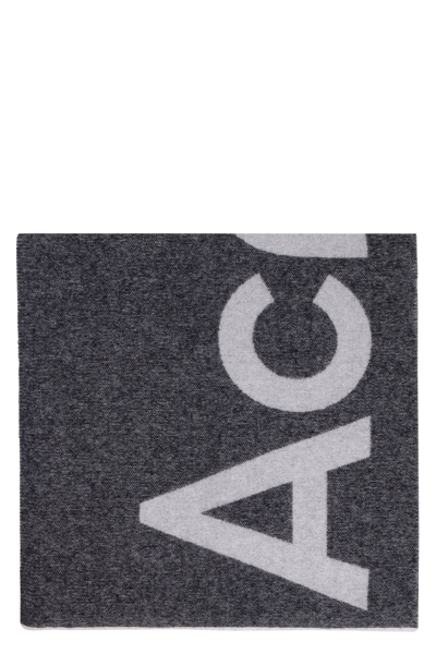 Shop Acne Studios Logo Wool Scarf In Grey
