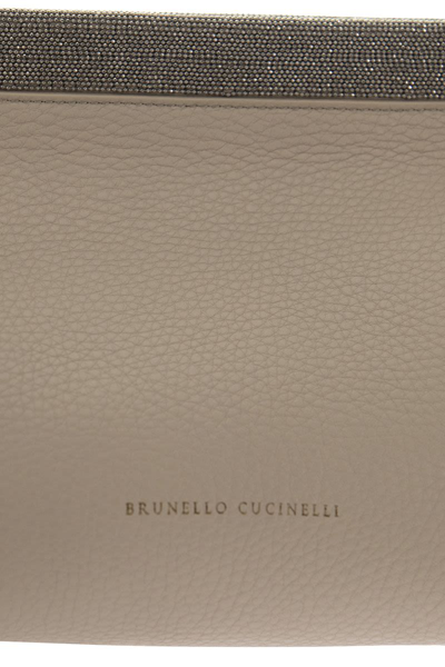 Shop Brunello Cucinelli Soft Clutch Bag In Texture Calfskin With 'precious Opening' In White