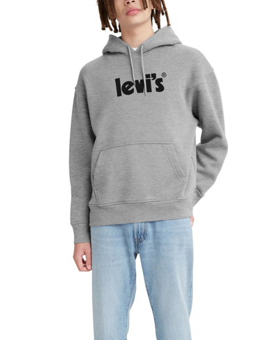 Shop Levi's Men's Poster Graphic Logo Relaxed Fit Hoodie In Heather Gray