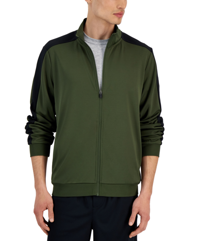 Shop Ideology Men's Regular-fit Moisture-wicking Knit Jacket, Created For Macy's In Native Grn/ Blk
