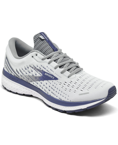 Shop Brooks Men's Ghost 13 Running Sneakers From Finish Line In White/gray/deep Cobalt