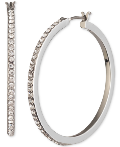 Karl Lagerfeld Silver-tone Large Pave Hoop Earrings, 2.2" In Silver