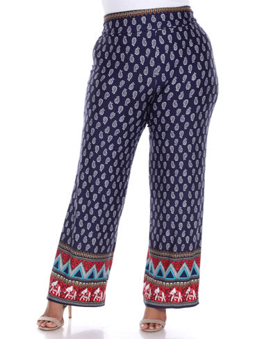 Shop White Mark Plus Size Printed Palazzo Pants In Navy