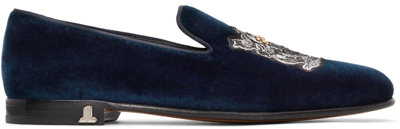 Shop Lanvin Navy Velvet Tailor Loafers In 2920 Navy Blue/blue