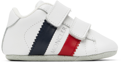 Shop Moncler Baby White Stripe Sneakers In 002 White Stripe