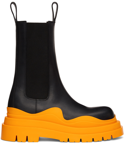 Shop Bottega Veneta Black & Orange Tire Chelsea Boots In 1384-black-tg-tg