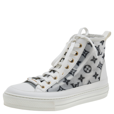 Pre-owned White Monogram Mesh And Leather Stellar High Top Sneakers Size 37