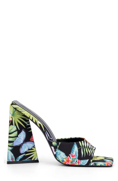 Torgeis Paradise Tropical Print Block Heel Sandal In Black