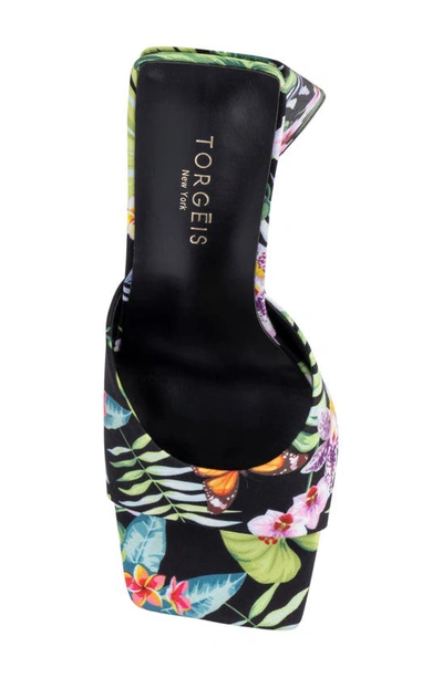 Torgeis Paradise Tropical Print Block Heel Sandal In Black