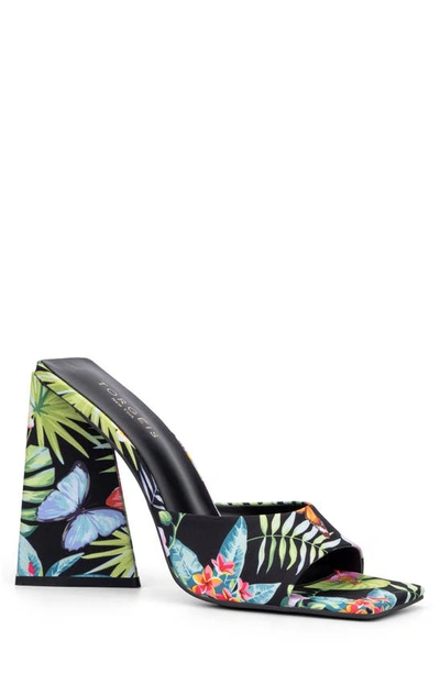 Torgeis Paradise Tropical Print Block Heel Sandal In Black