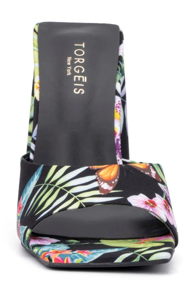 Torgeis Paradise Tropical Print Block Heel Sandal In Black