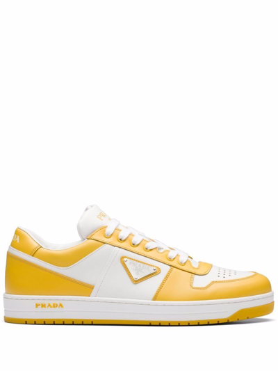Shop Prada Men's Yellow Leather Sneakers