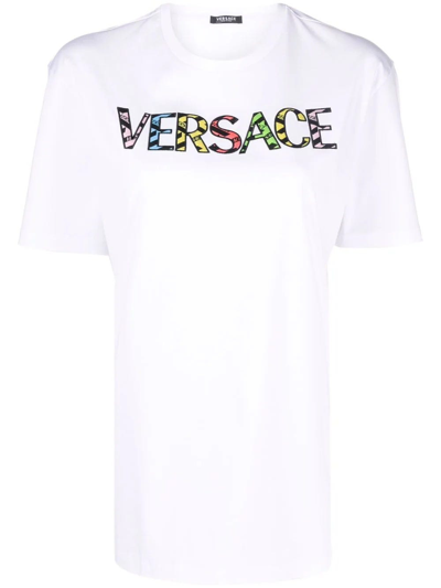 Shop Versace Logo Print White T-shirt