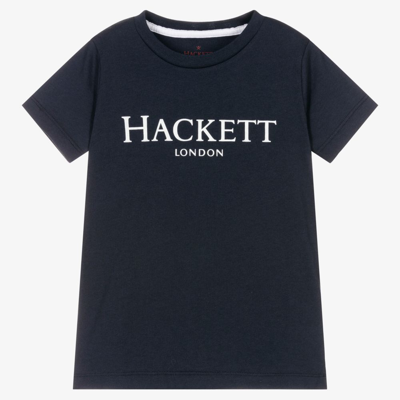 Shop Hackett London Boys Navy Blue Cotton Logo T-shirt
