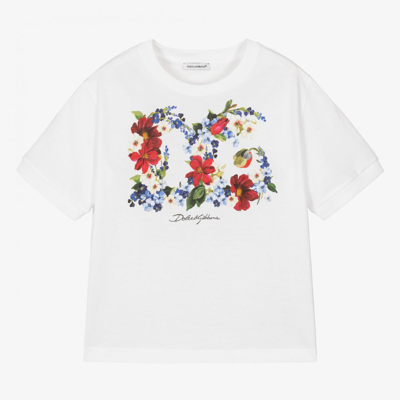 Shop Dolce & Gabbana Girls Teen White Dg Floral T-shirt