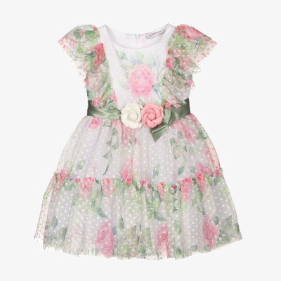 Shop Monnalisa Girls White & Pink Tulle Dress