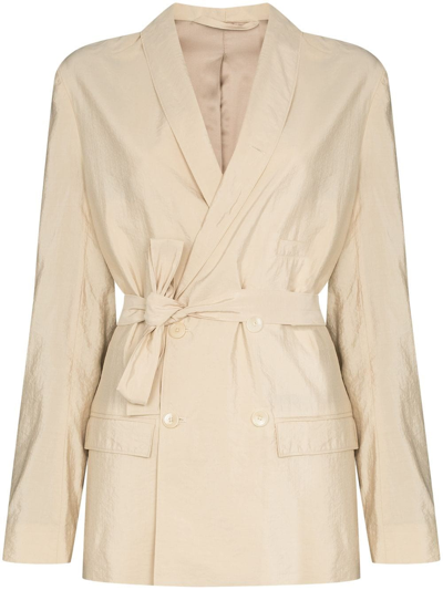 Shop Lemaire Double-breasted Jacket With Belt In Nude & Neutrals