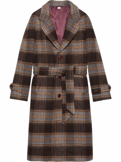 Shop Gucci Brushed Vintage Check Coat In Marrone
