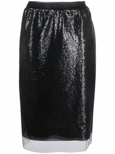 Shop Prada Tulle Micropaillette Skirt In Nero