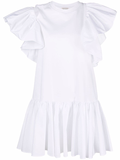 Shop Alexander Mcqueen Ruffle Detail Dress In Bianco