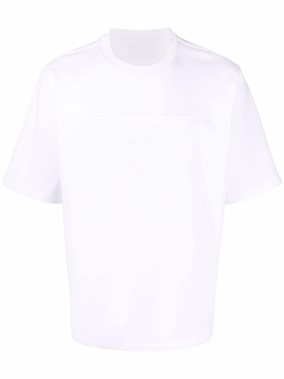 Shop Prada Logo Cotton T-shirt In Bianco