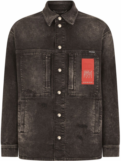 Shop Dolce & Gabbana Logo Print Denim Jacket In Nero