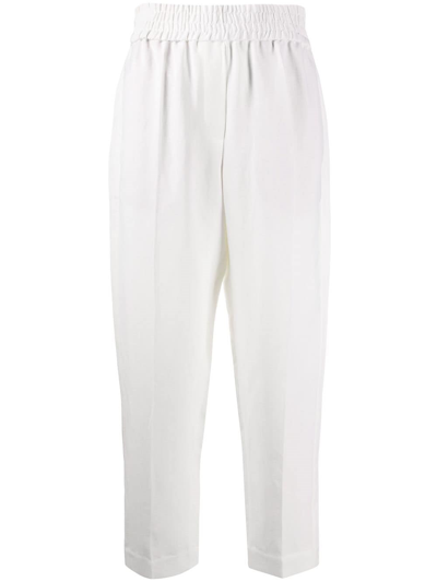 Brunello Cucinelli Women Viscose And Linen Fluid Twill Baggy Pull-on Pants In Bianco