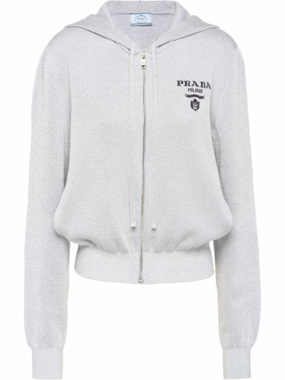 Shop Prada Lurex And Cashmere Full Zip Sweater In Grigio
