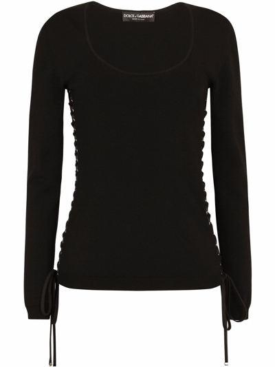 Shop Dolce & Gabbana Lace Up Fitted Sweater In Nero