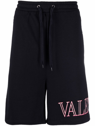 Shop Valentino Logo Printed Shorts In Blu