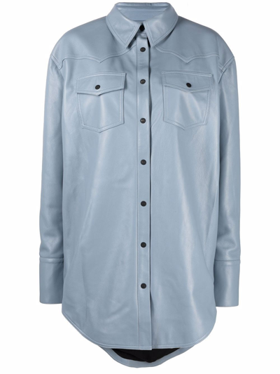Shop The Mannei `patras` Leather Shirt In Blu