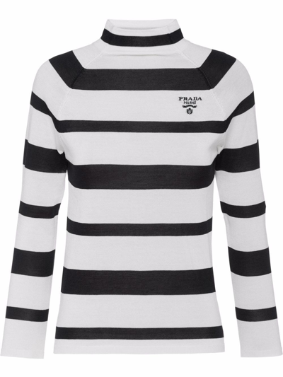 Shop Prada Stripes Turtle Neck Sweater In Bianco