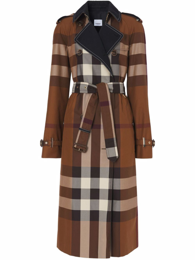 Shop Burberry `waterloo` Check Trench In Marrone