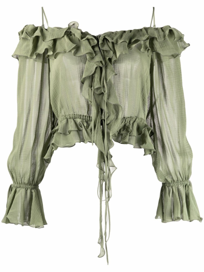 Shop Blumarine Blouse With Ruches In Verde