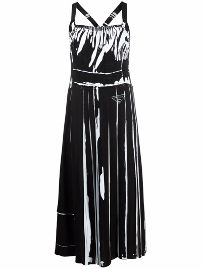 Shop Prada `re-edition` Printed `sablé` Dress In Nero