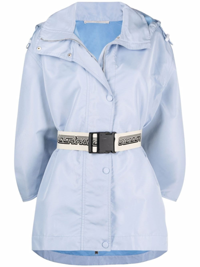 Shop Stella Mccartney Belted Hooded Jacket In Blu