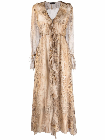 Shop Blumarine Python Print Long Dress In Marrone