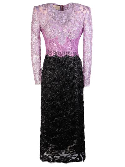 Shop Gucci ``rebrode Lamè Ramage` Long Dress In Rosa