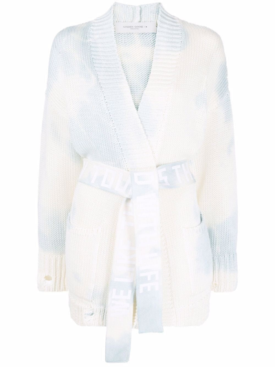 Shop Golden Goose `journey` Belted Cardigan With Tie Dye Print In Multi