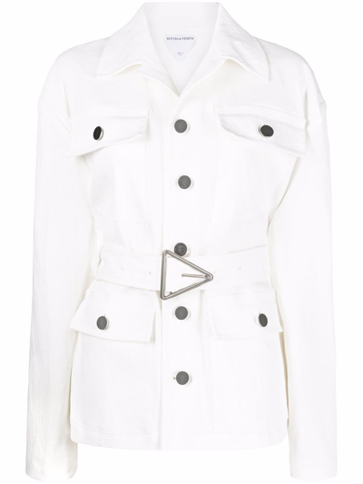 Shop Bottega Veneta Stretch Linen Jacket In Bianco