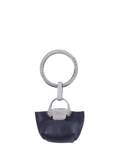 Longchamp Le Pliage Cuir Key Ring In Blu