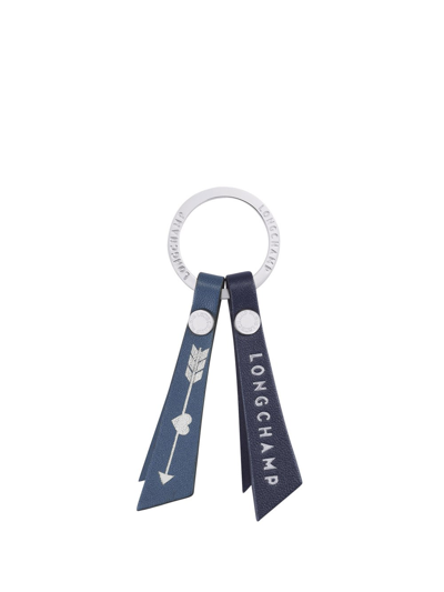 Longchamp `le Pliage Cuir` Key Ring In Blu