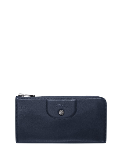 Shop Longchamp Le Pliage Cuir Wallet In Blu