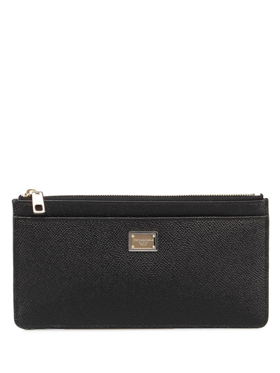 Shop Dolce & Gabbana Card Holder With Zip And Branded Tag In Nero