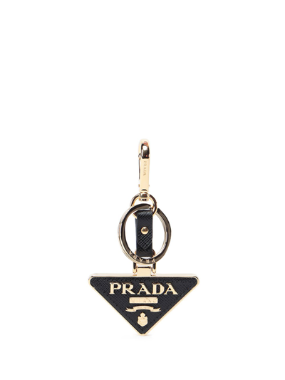 Shop Prada Saffiano Leather And Metal Keychain In Nero