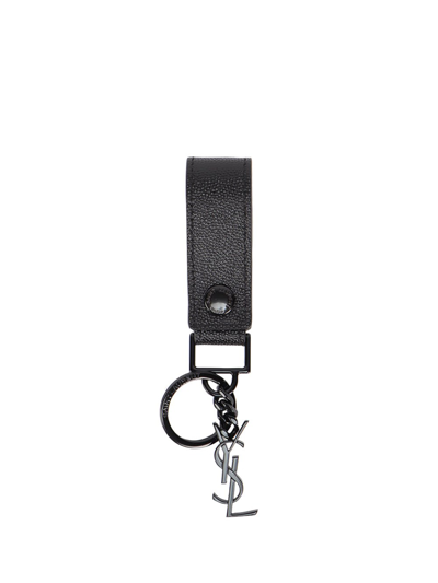 Shop Saint Laurent `monogram` Key Ring In Nero