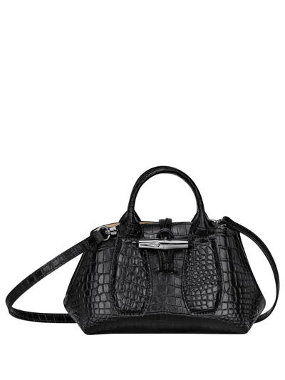 Longchamp `roseau Croco` Extra Small Top Handle Bag In Noir | ModeSens