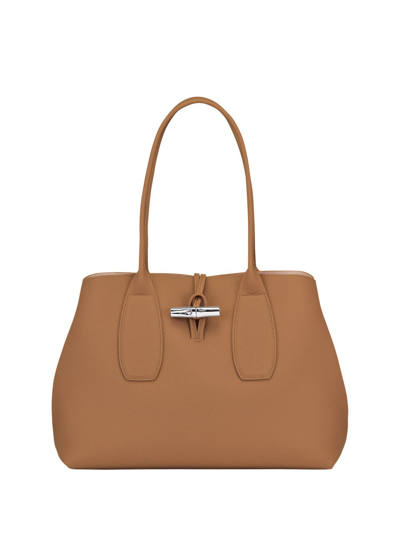 Shop Longchamp `roseau` Large Handbag In Marrone