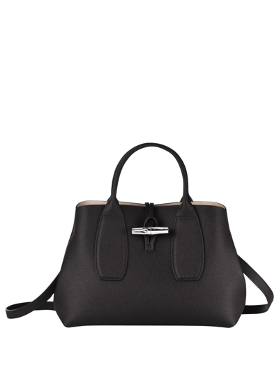 Shop Longchamp `roseau` Medium Handbag In Nero